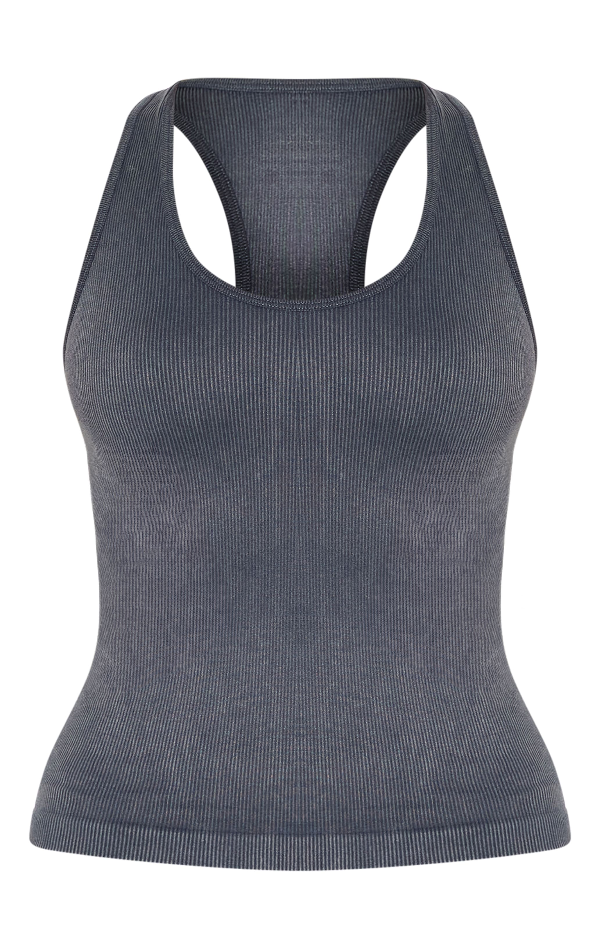 Charcoal Acid Wash Seamless Rib Halter Neck Gym Top image 5