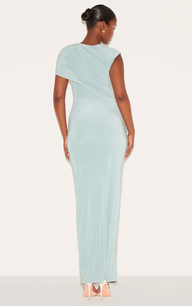 Sage Double Layer Slinky Off Shoulder Drape Maxi Dress image 2