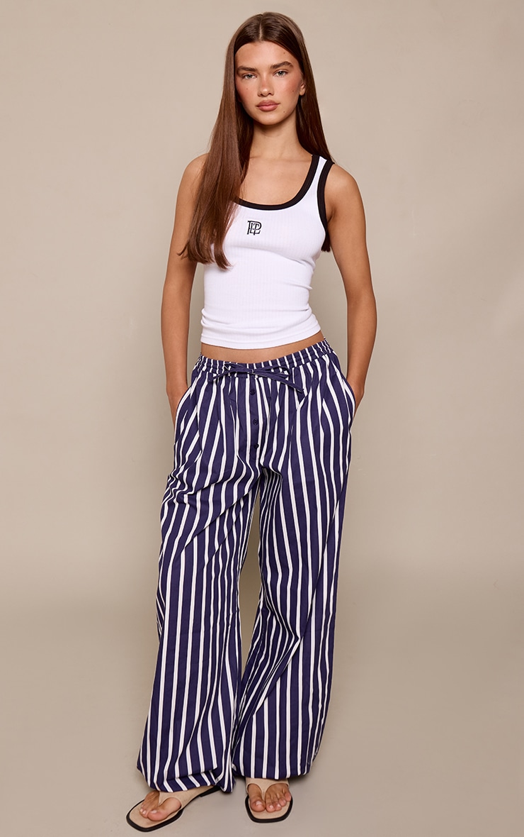 Blue Striped Cotton Boxer Detail Balloon Pants