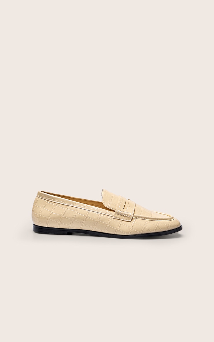 Cream Croc PU Basic Squared Toe Loafer image 2