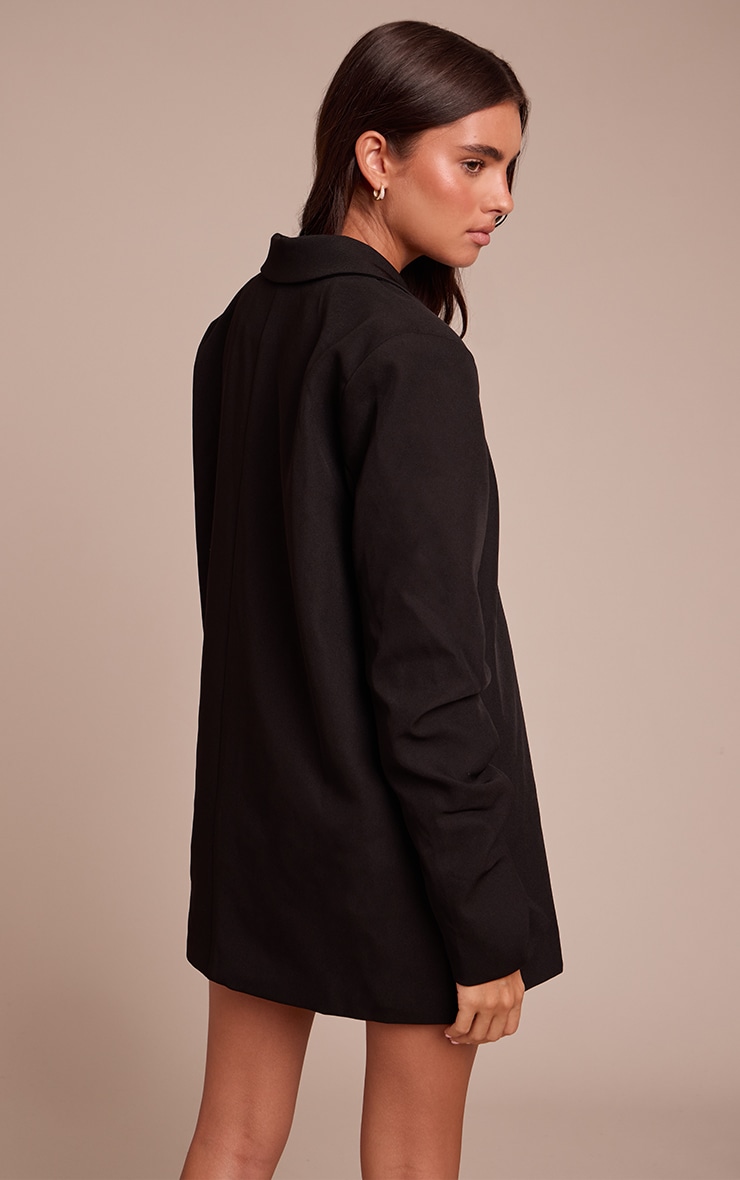Black Tailored Woven Ruched Sleeve Blazer Dress image 2