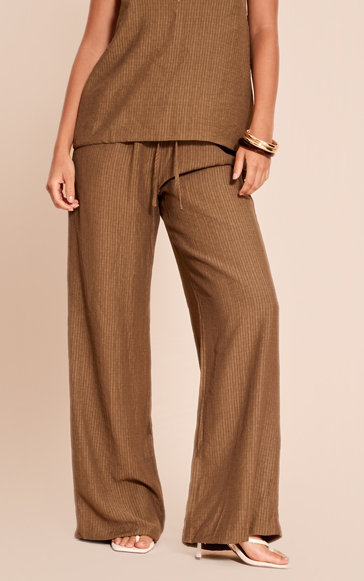 Chocolate Stripe Woven Drawstring Wide Leg Pant image 2