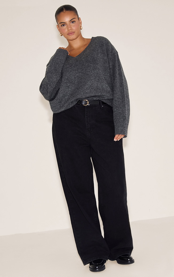 Plus Charcoal Knit V-neck Sweater image 3