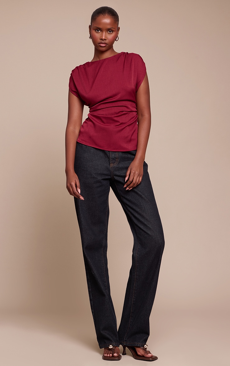 Burgundy Satin Ruched Side Top  image 3