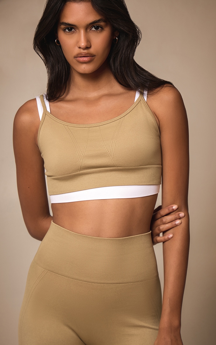 Olive Seamless Line Detail High Waisted Leggings image 4