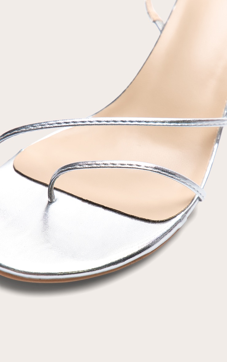 Silver Pu Double Strap Round Toe Low Heeled Slingback image 5