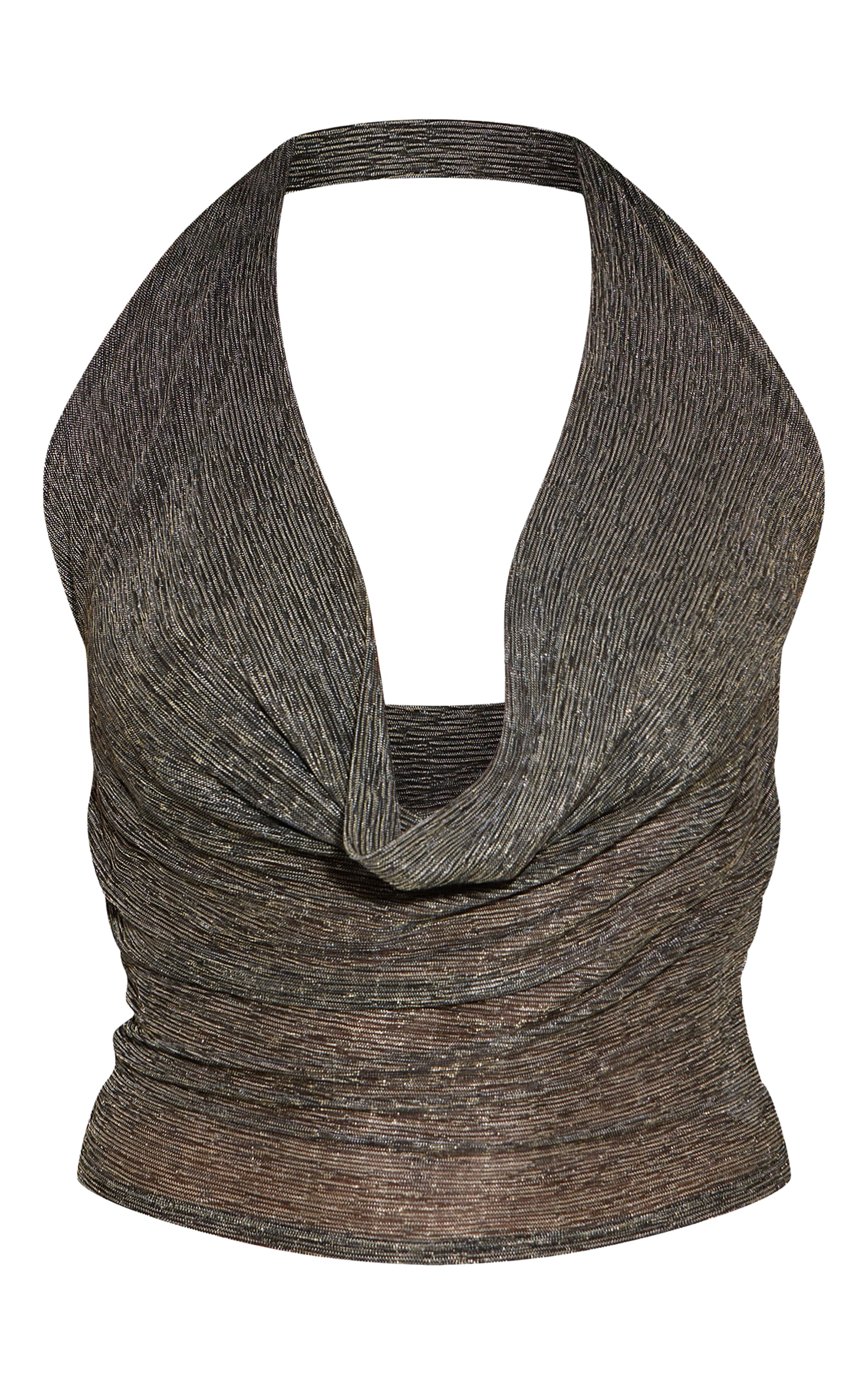 Black Shimmer Pleated Cowl Neck Top image 5