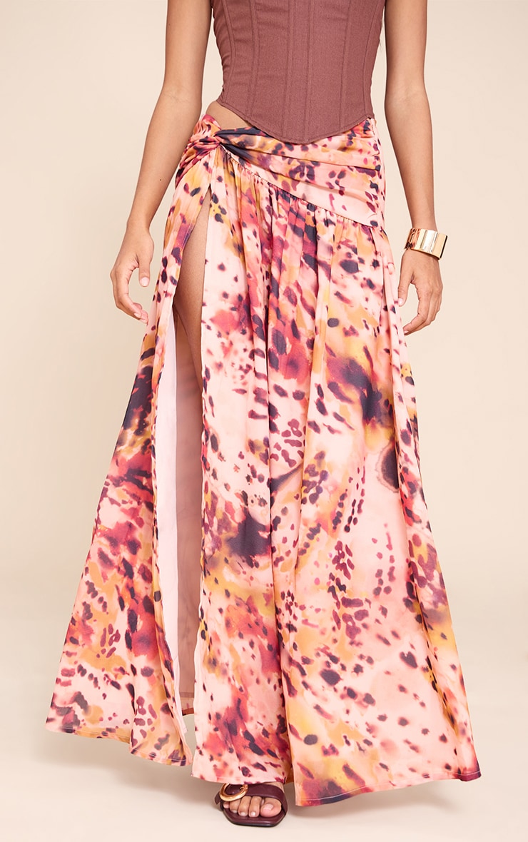 Multi Print Twist Front Thigh Split Maxi Skirt image 2