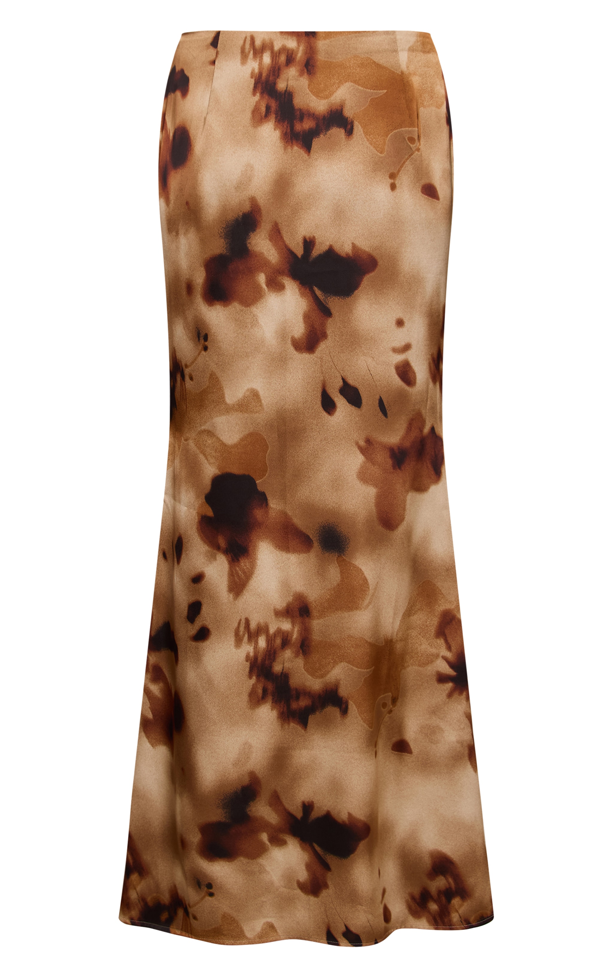 Brown Floral Abstract Print Satin Low Rise Maxi Skirt image 5