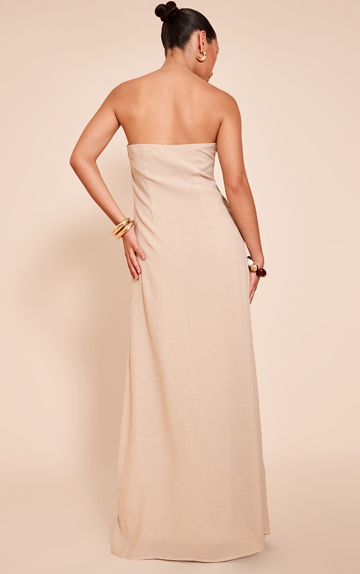 Beige Bandeau Drape Detail Maxi Collum Dress image 2