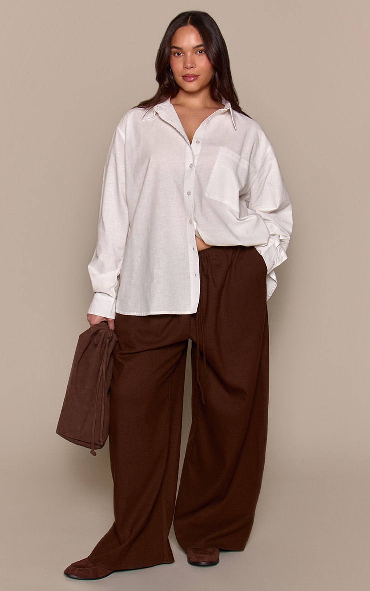 Plus Chocolate Brushed Tailored Drawstring Low Rise Trousers