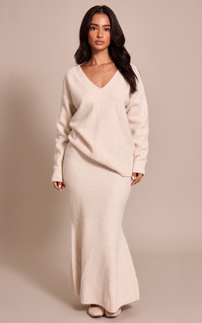 Petite Cream Knitted Column Maxi Skirt