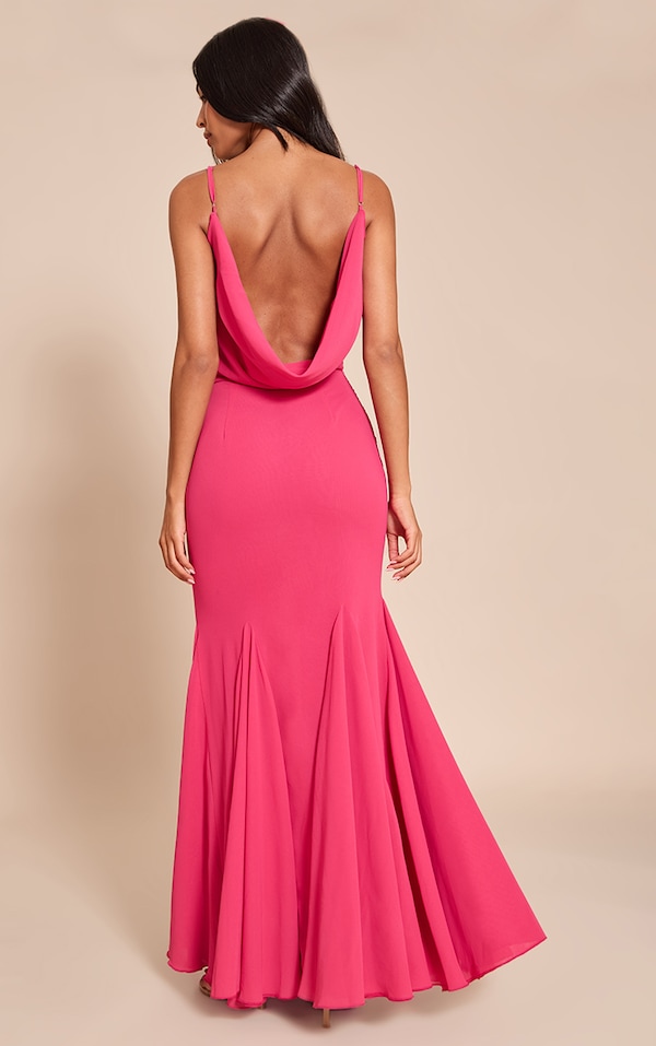 Tall Fuschia Chiffon Scoop Neck Cowl Back Sleeveless Maxi Dress