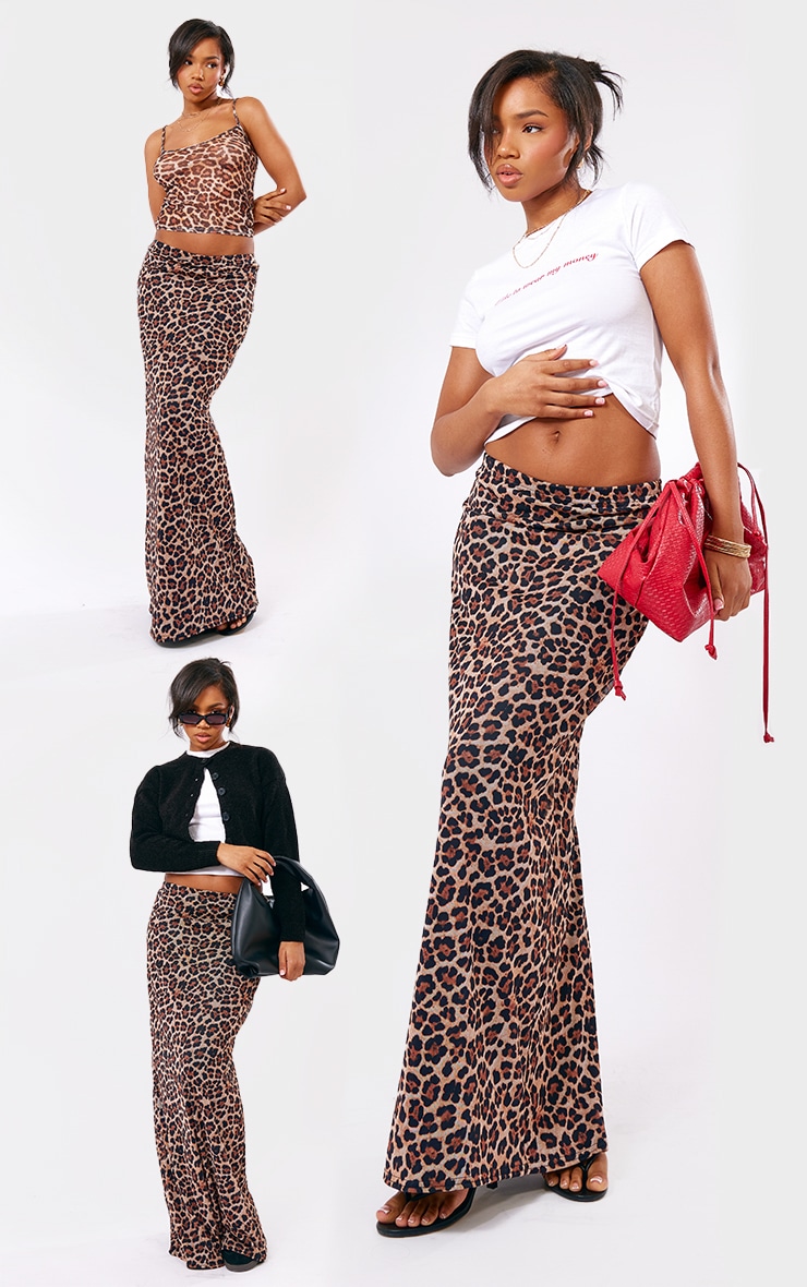 Leopard Printed Lined Mesh Maxi Skirt image 2
