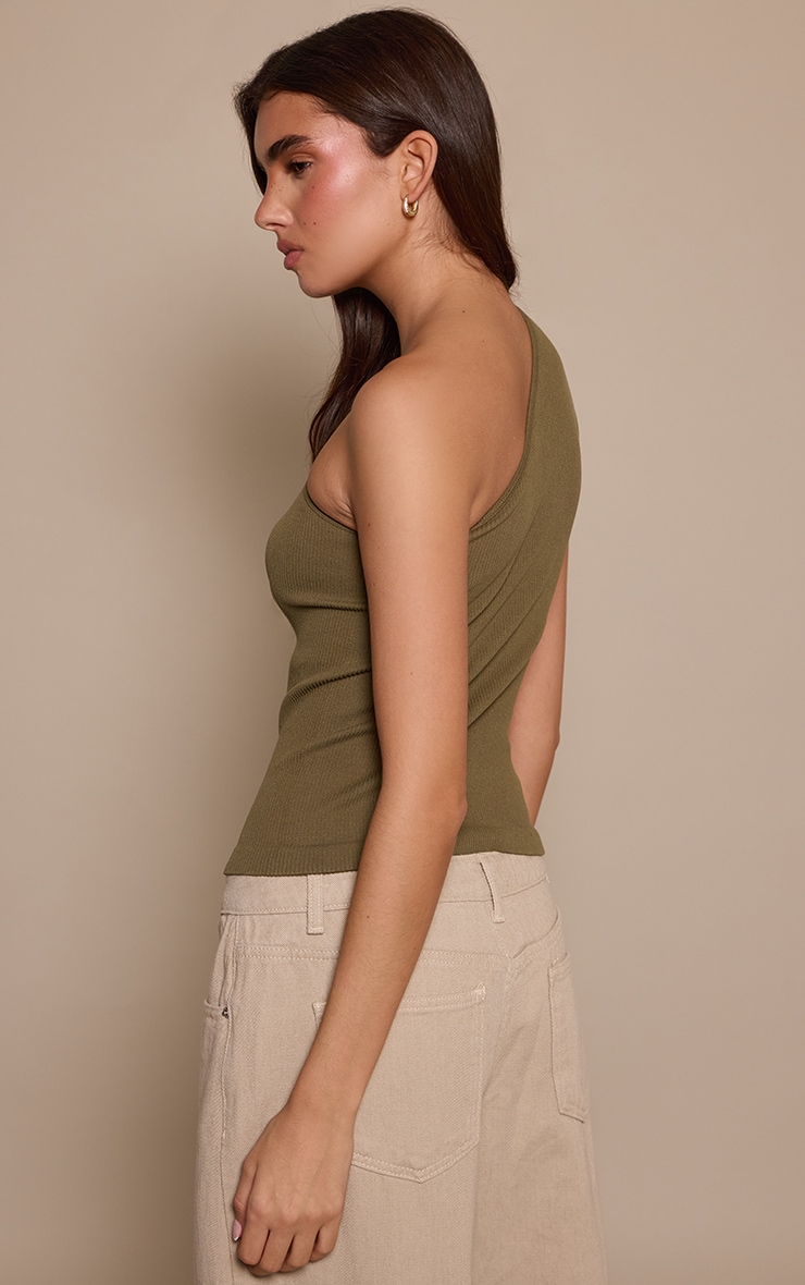 Olive Contour Rib One Shoulder Long Vest Top  image 2