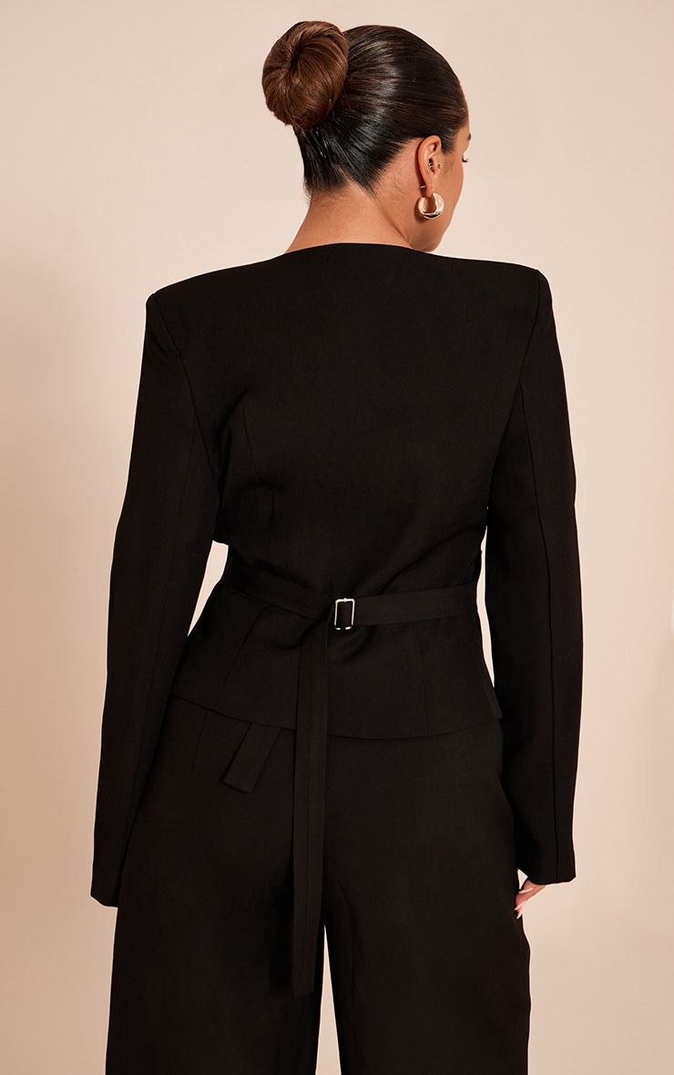 Shape Black Tailored Woven Plunge Front Cinched Waist Blazer image 2