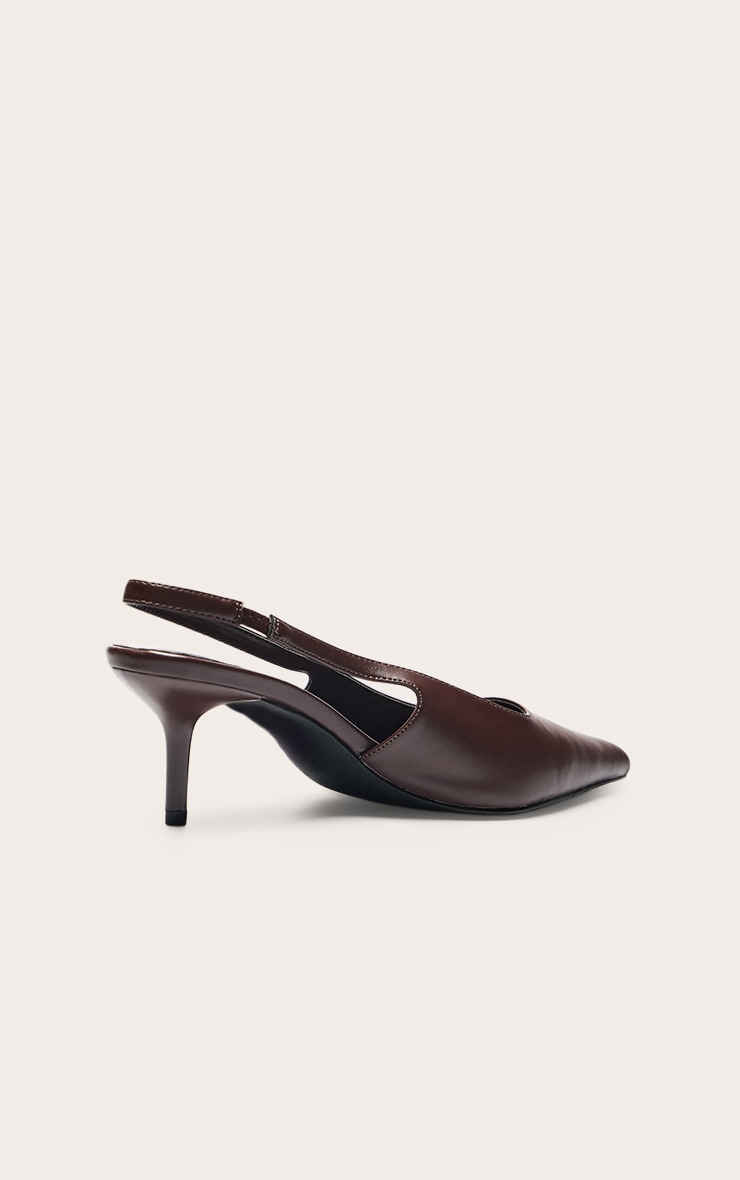 Mules pointure large pointues en PU chocolat à talon et bride derrière image 4