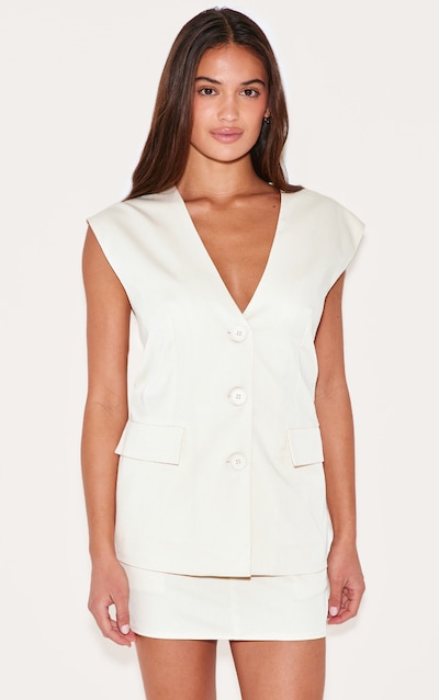 Cream Oversized Tailored Woven Vest
