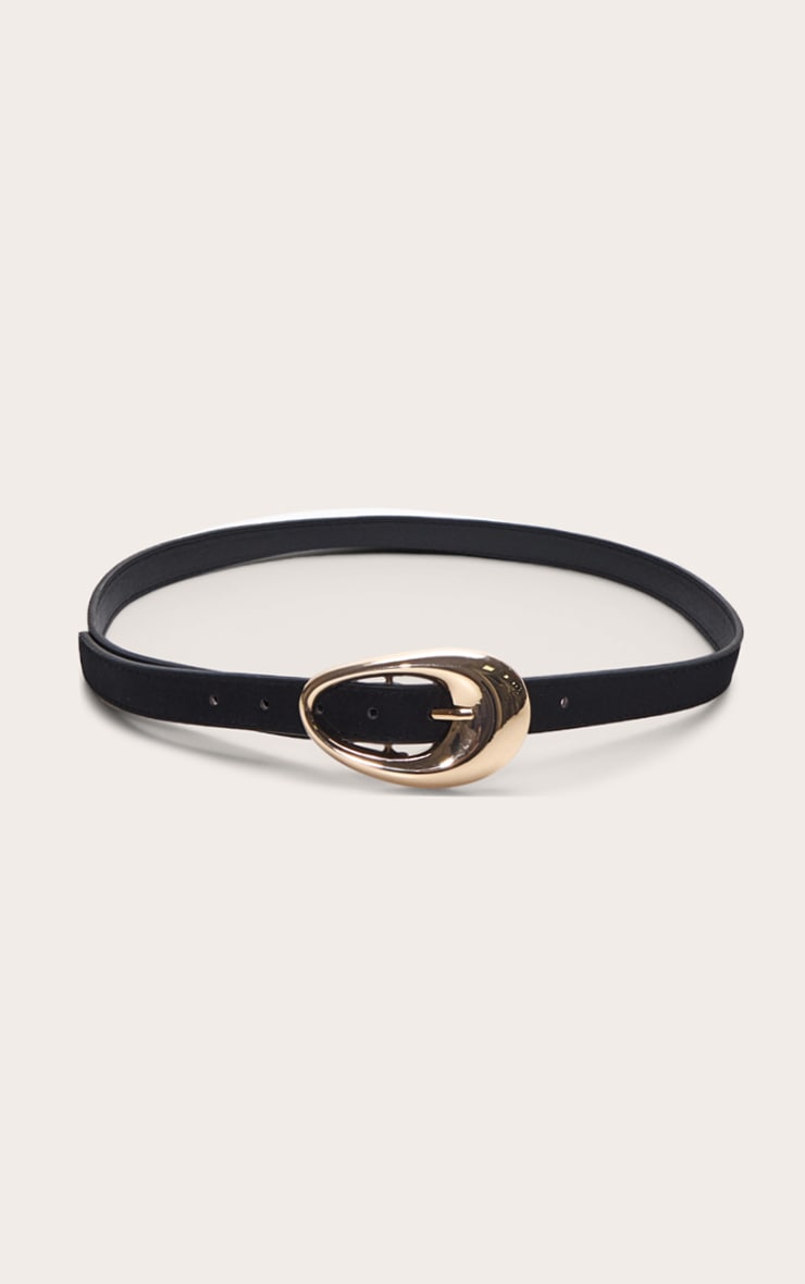 Black Smooth Oval Buckle Skinny Belt image 2