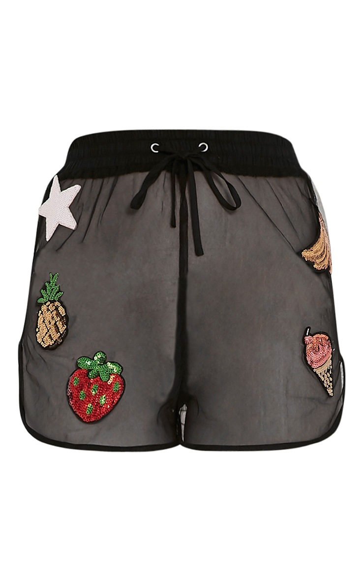 Trinity Black Mesh Applique Shorts Jumpers PrettyLittleThing