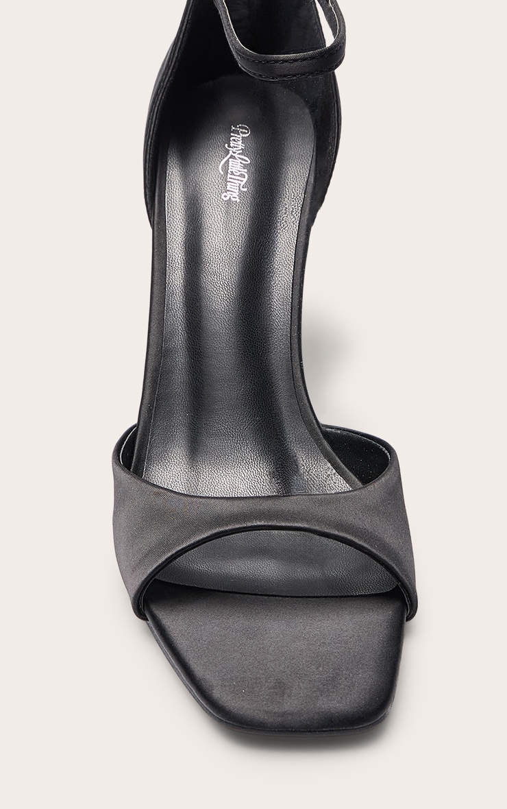 Black Satin Square Toe Barely There Heeled Sandals image 5