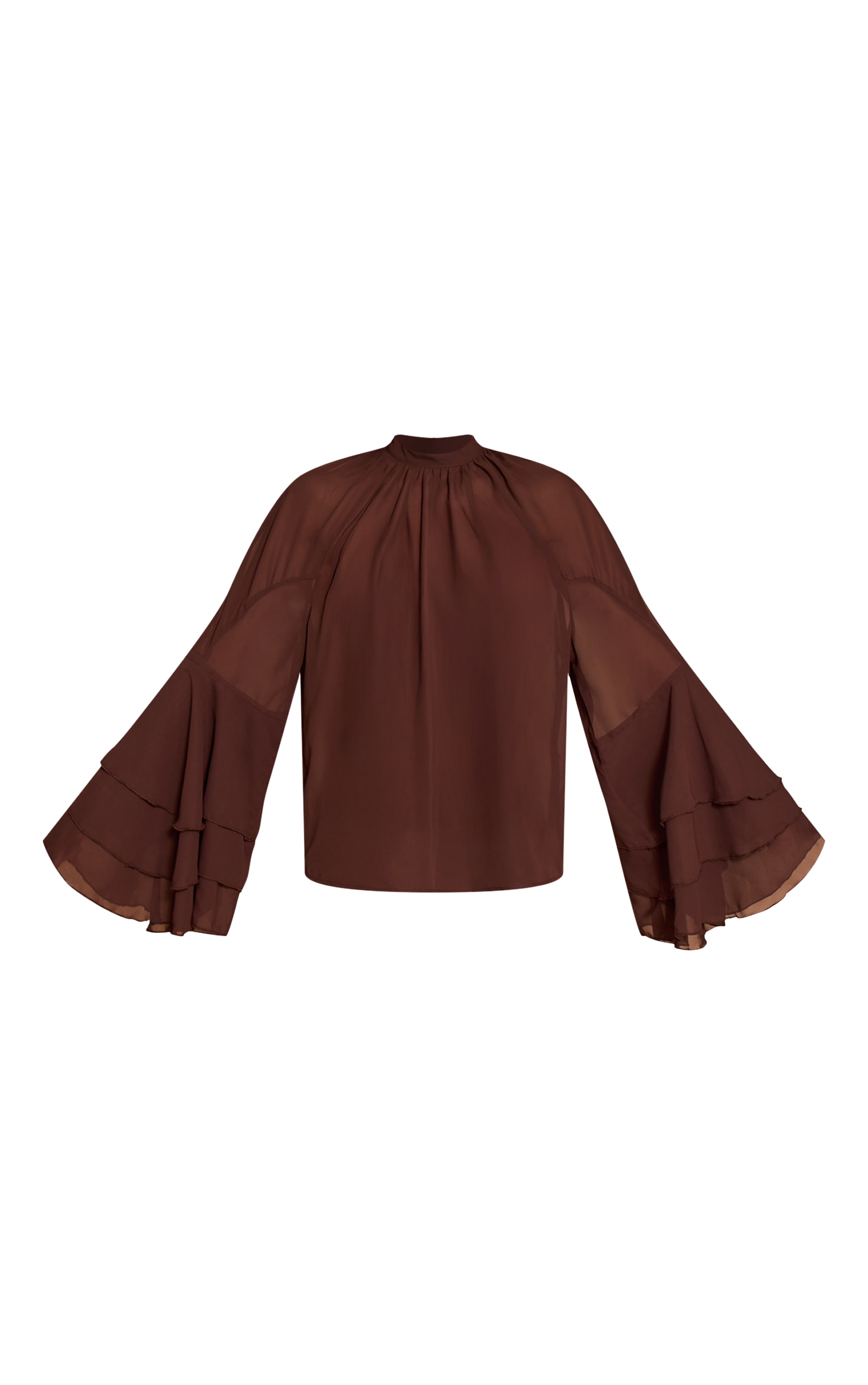 Chocolate Chiffon High Neck Ruffle Sleeve Detail Blouse image 5
