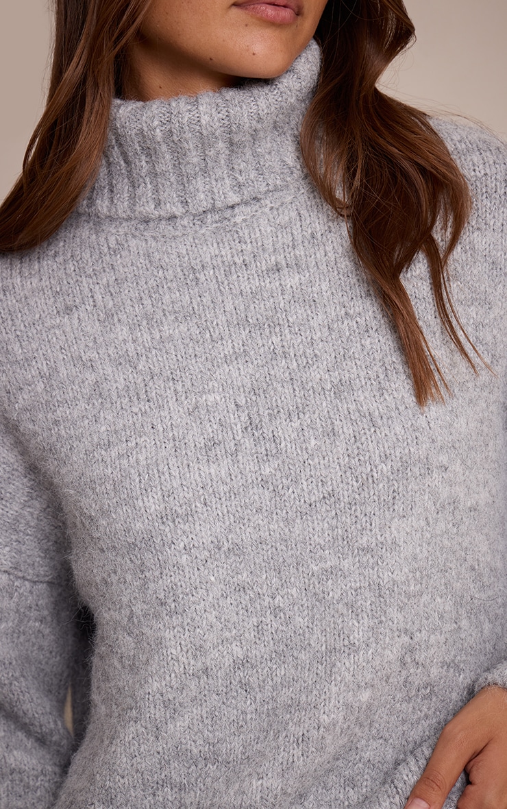 Grey Roll Neck Balloon Sleeve Oversized Jumper image 4