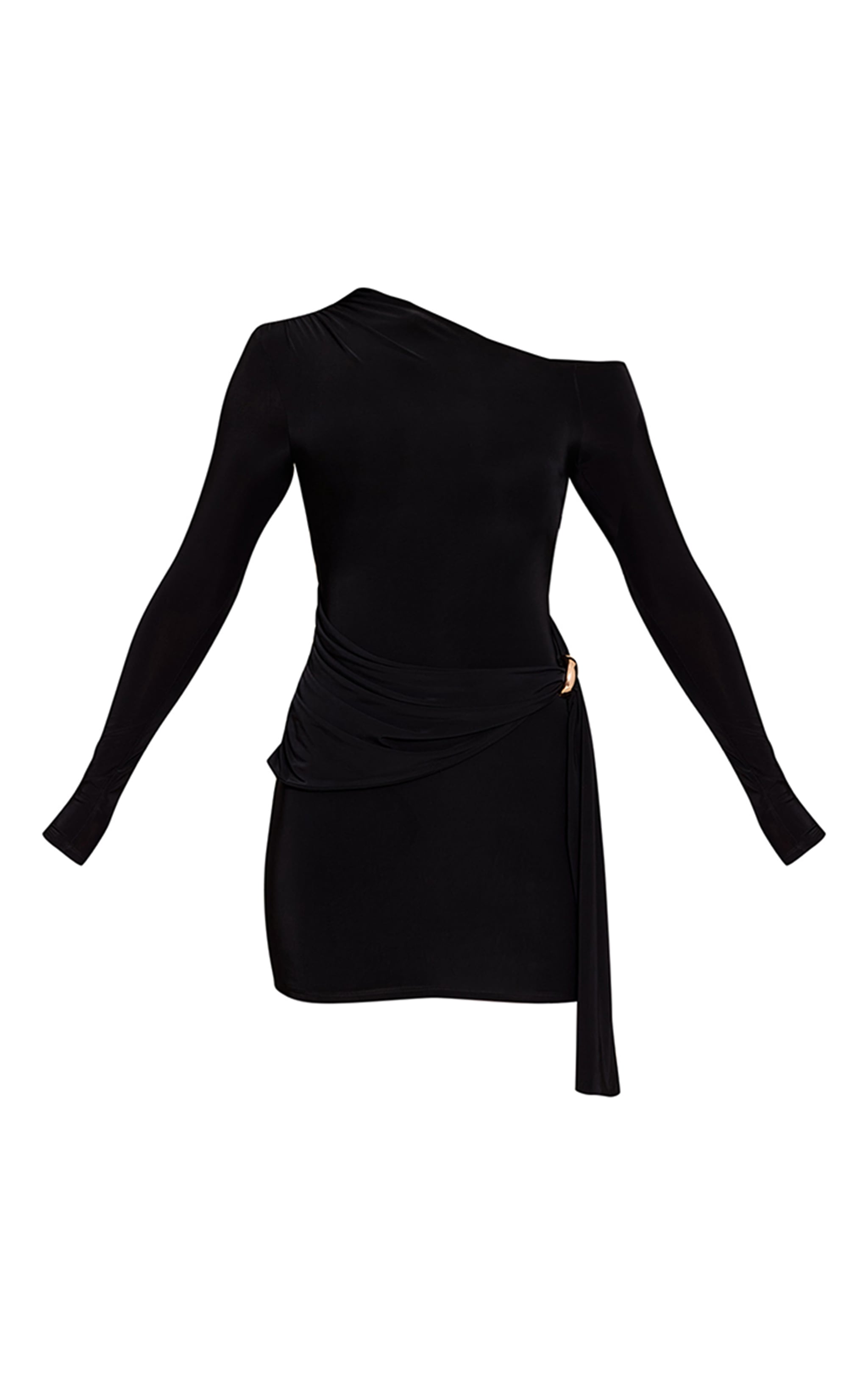 Black Slinky Trim Detail Wrap Long Sleeve Mini Dress image 5