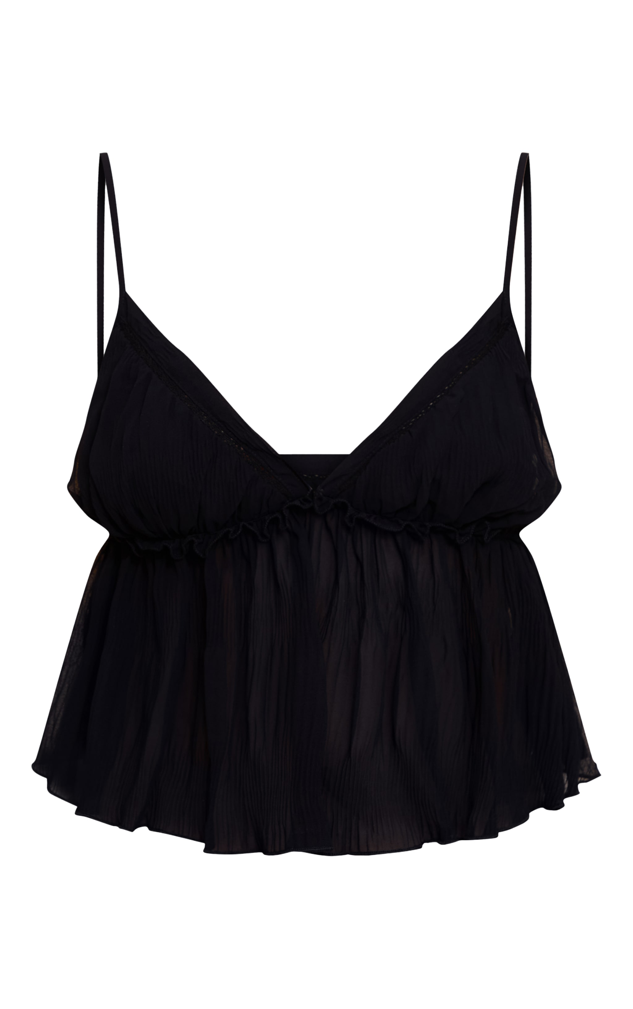 Black Chiffon Tie Front Ruched Cami image 5