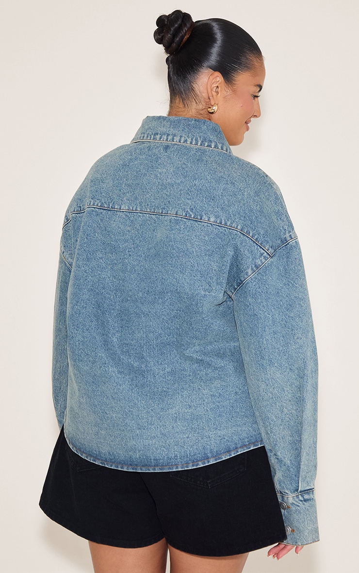 Plus Vintage Balloon Sleeve Denim Shirt image 2