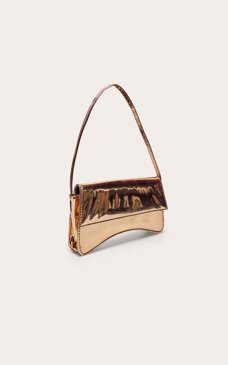 Gold PU Flap Over Baguette Shoulder Bag image 2