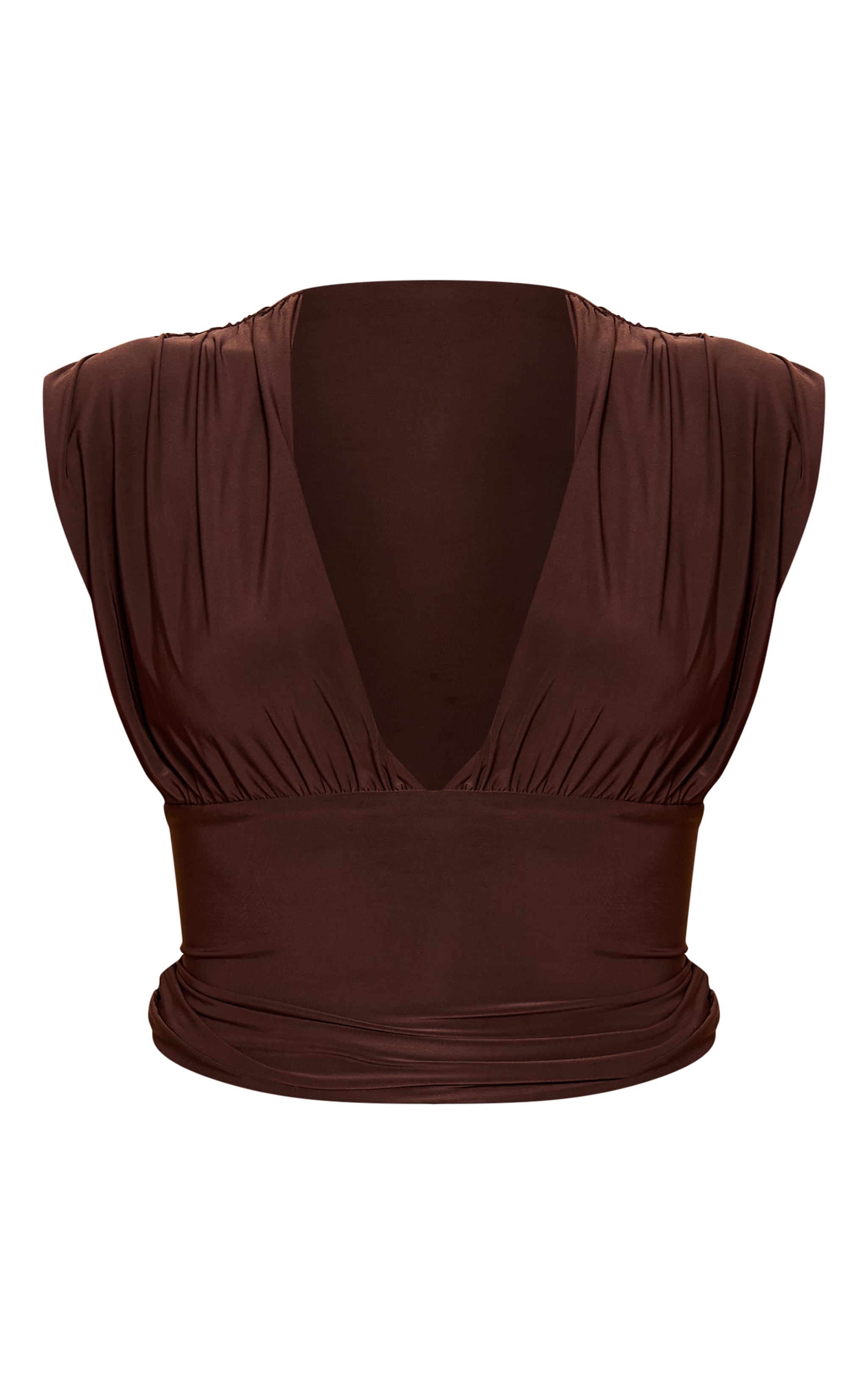 Top long moulant doublé chocolat foncé à décolleté drapé image 5