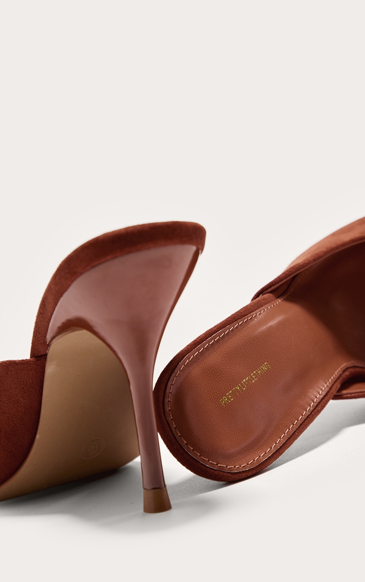Brown Tan Square Toe High Stiletto Heeled Mules | Footwear
