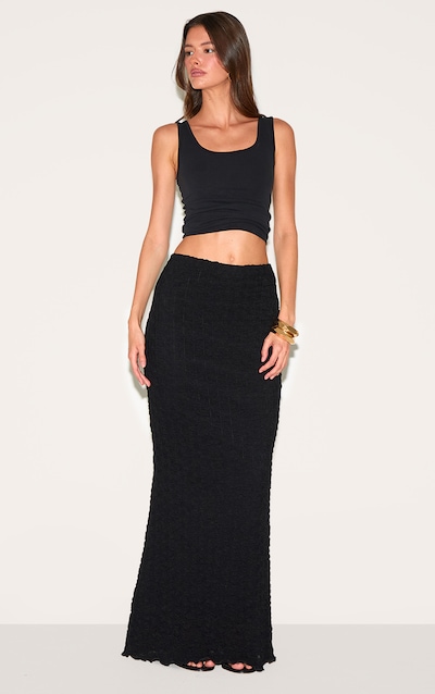 Black Textured Ruched Maxi Skirt