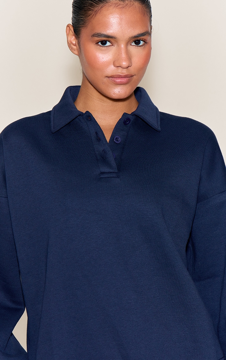 Navy Button Up Long Sleeve Polo Sweatshirt image 4