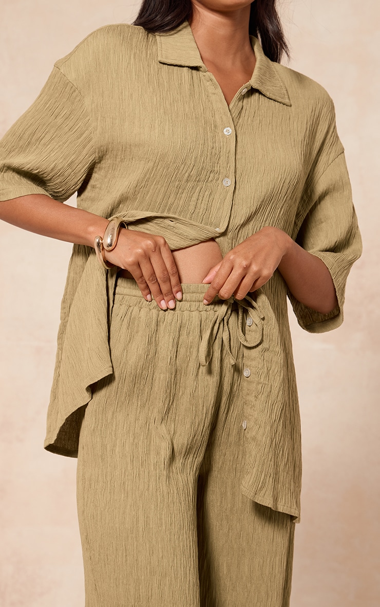 Chartreuse Textured Woven Drawstring Wide Leg Pant image 4
