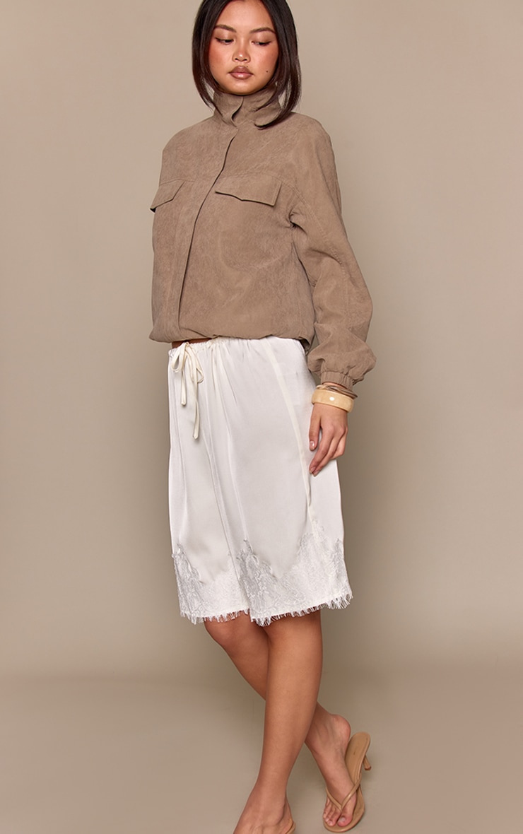 Butter Cream Satin Lace Detail Long Shorts  image 4
