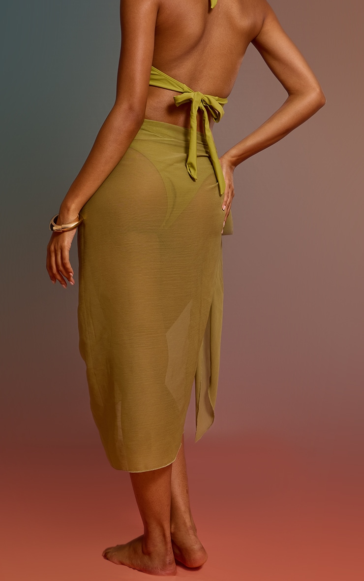 Olive Chiffon Sheer Tie Sarong image 3