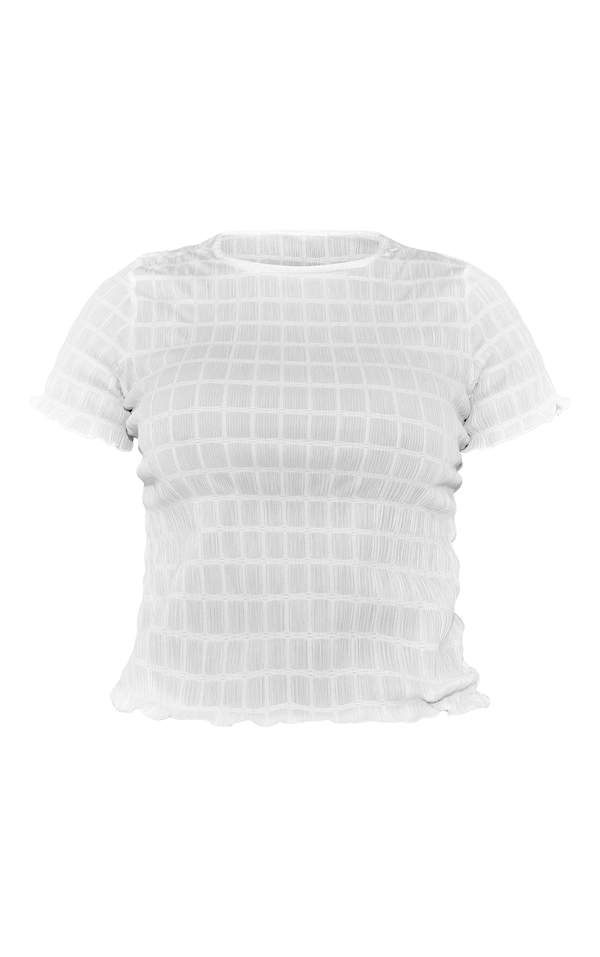 White Shirred Short Sleeve T Shirt
