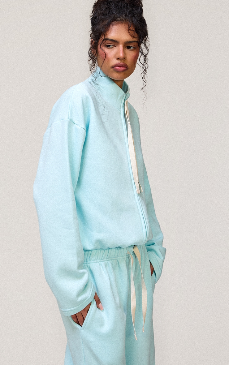 Light Blue Contrast Drawcord Funnel Neck Sweatshirt