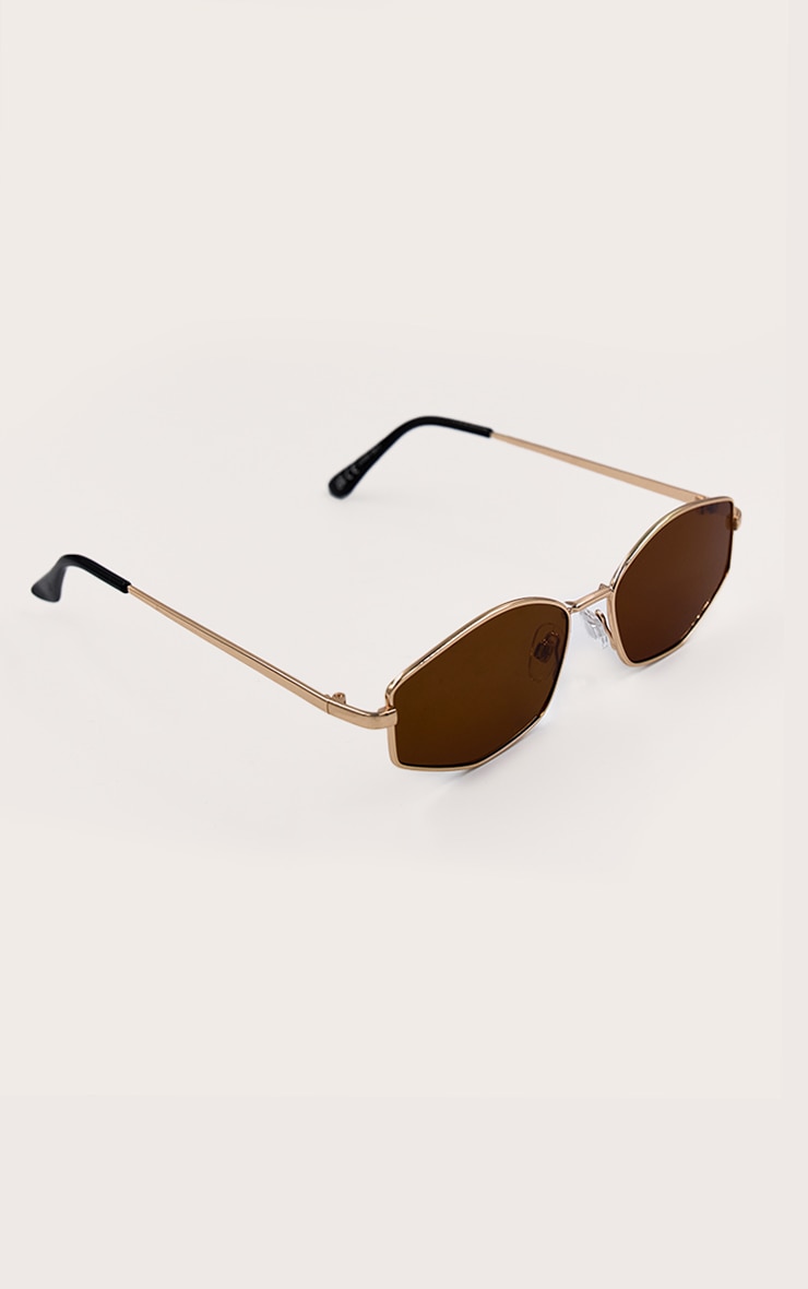 Lunettes de soleil fines rondes dorées à verres marron image 3