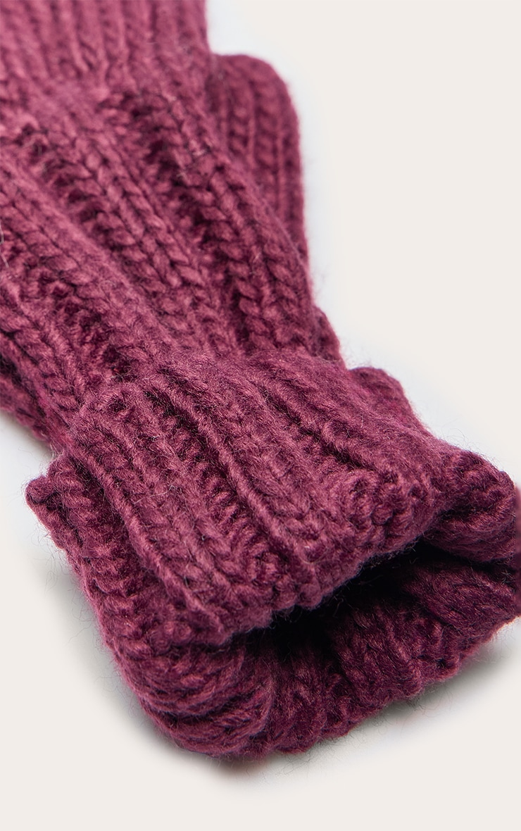 Gants en maille tricot épaisse prune image 3