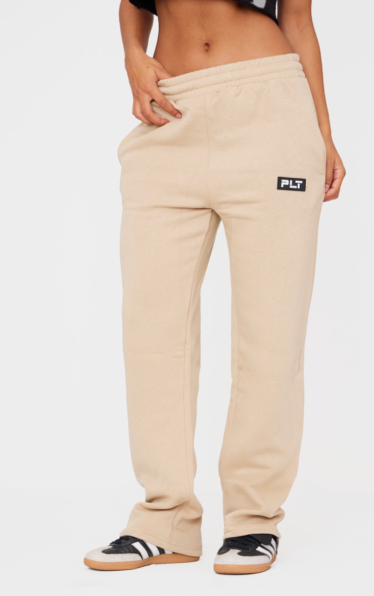 PRETTYLITTLETHING Sand Badge Detailed Straight Leg Sweatpants image 2