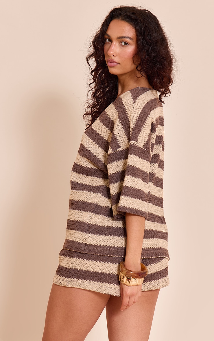Brown Striped Oversized Button Up Top image 2