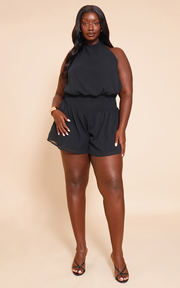 Plus Black Chiffon Halterneck Romper image 3