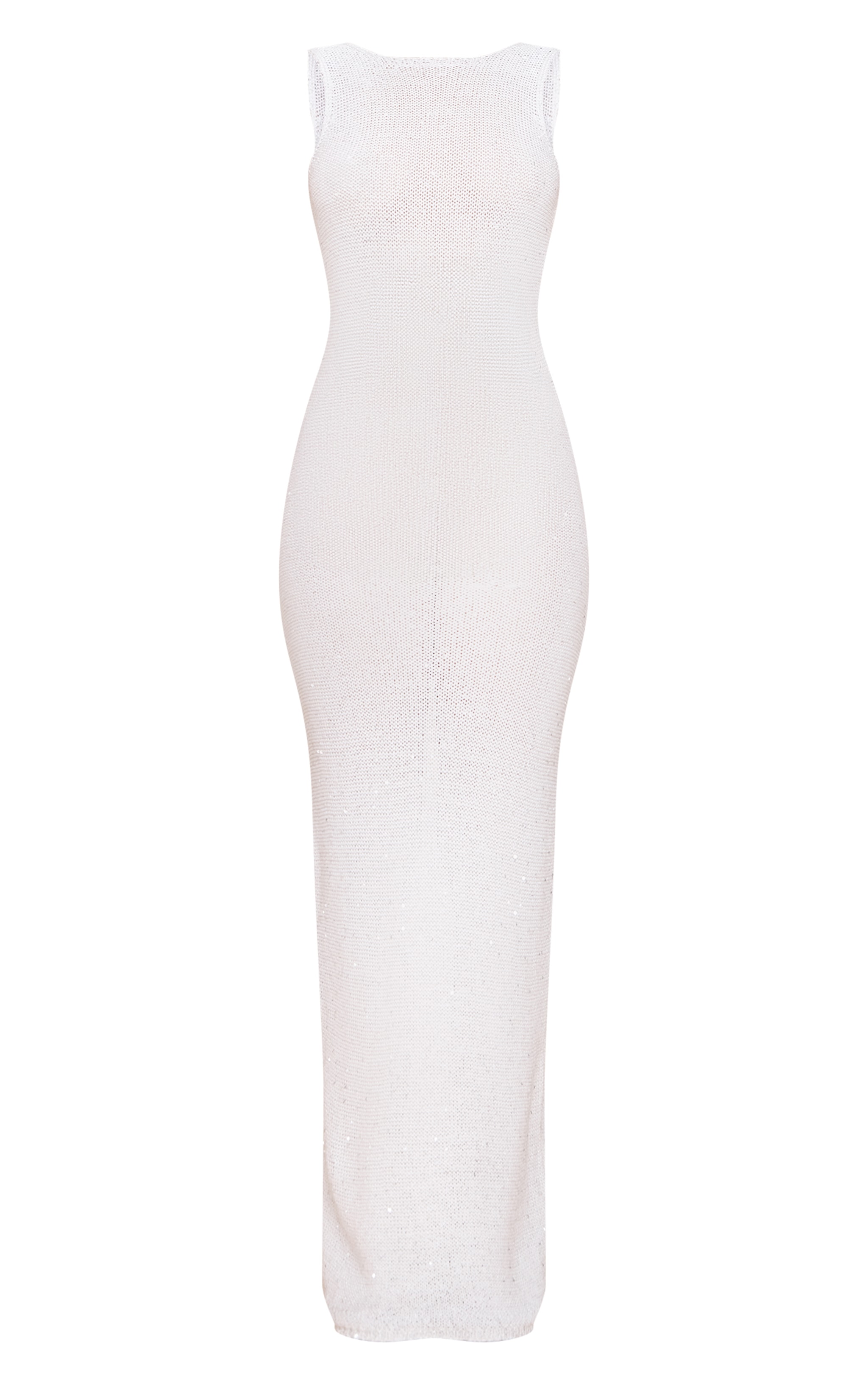 Cream Sequin Knit Scoop Back Maxi Dress image 5