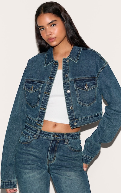 Tall Veste courte en jean bleu foncé délavé à poches