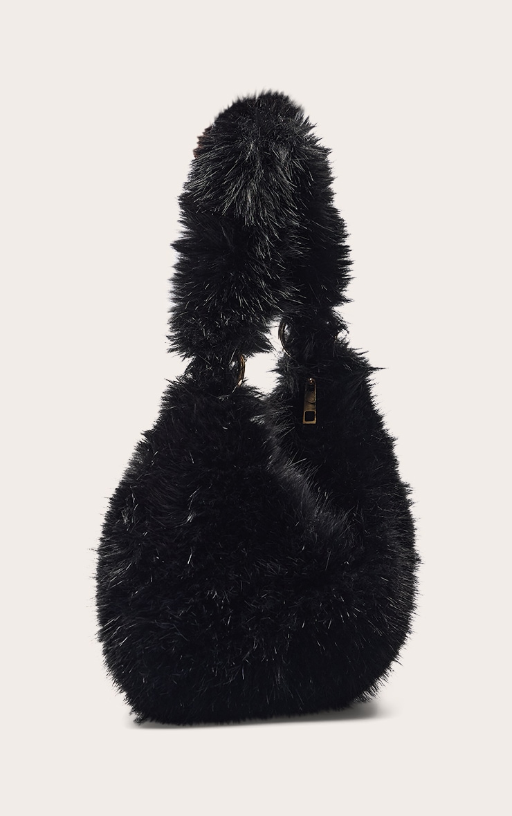 Black Faux Fur Zipped Shoulder Bag image 3