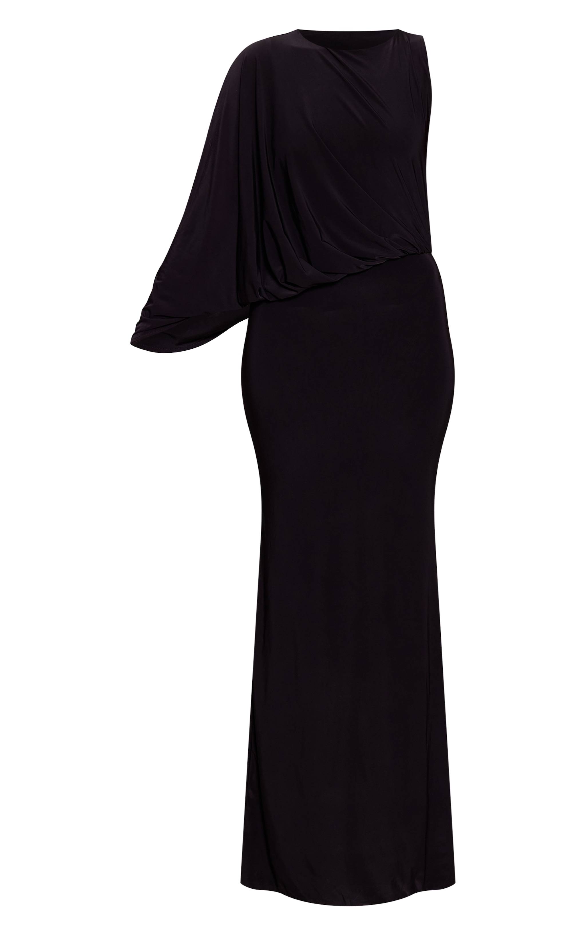 Black Slinky Asymmetric Slouchy Maxi Dress image 5