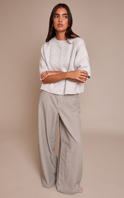 Khaki Pinstripe High Waist Denim Jeans